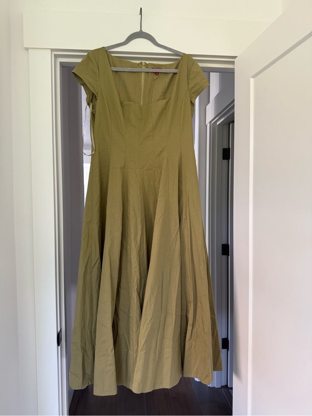 STAUD Olive Green Square-Neck Maxi Dress